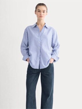 Everlane Blue and White Stripe Button-Down Shirt